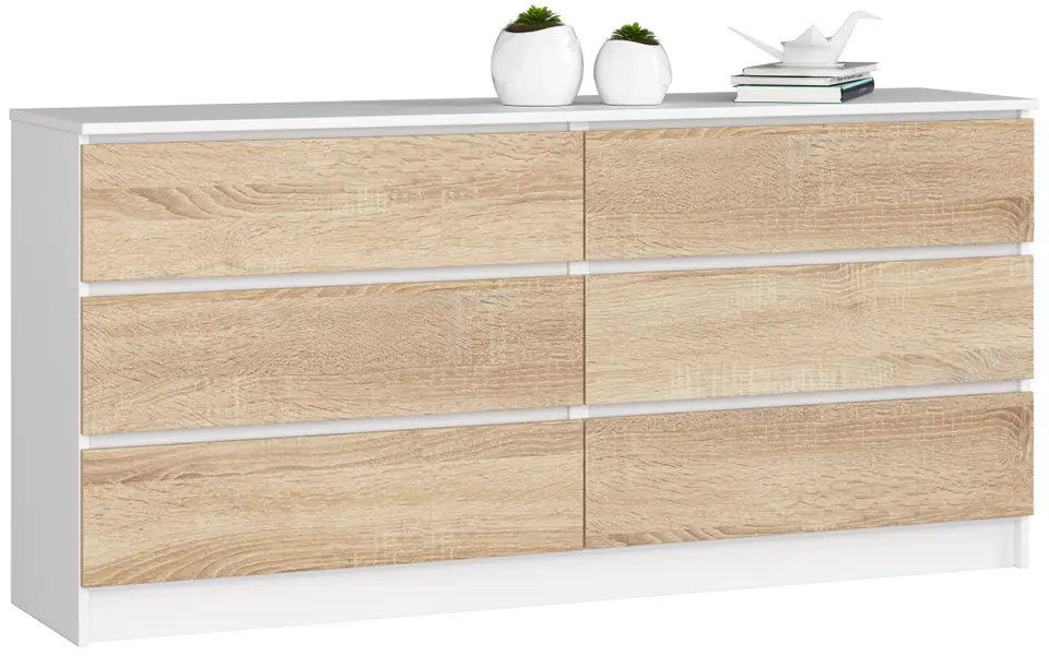 ⁨CHEST OF DRAWERS K 160 cm 6 DRAWERS WHITE / SONOMA⁩ at Wasserman.eu