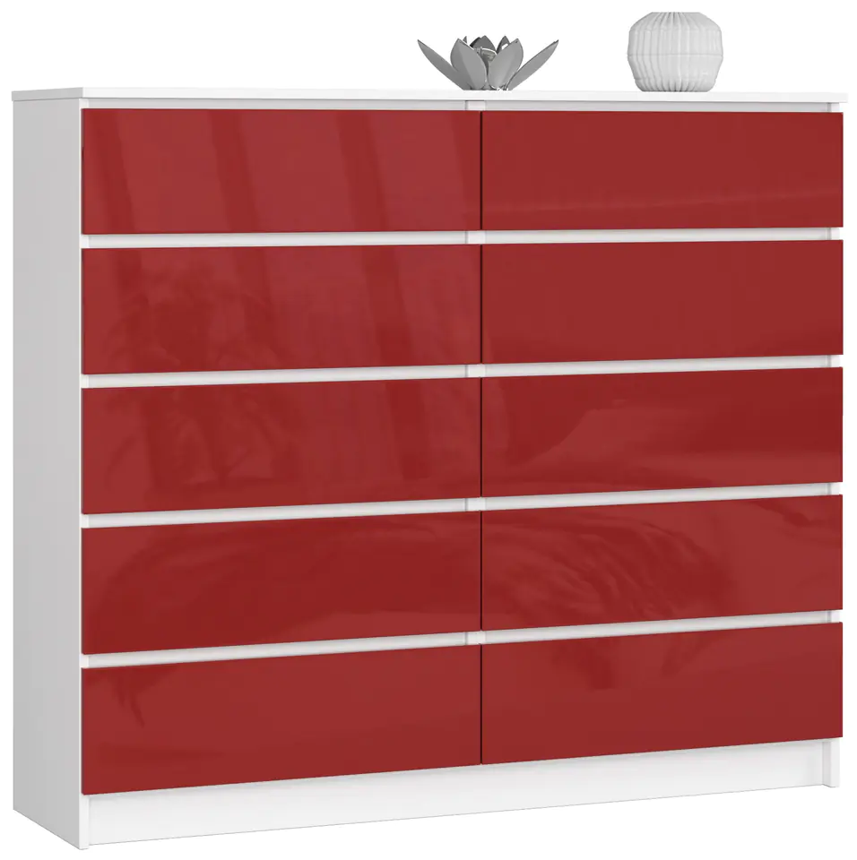 ⁨CHEST OF DRAWERS K 140 cm 10 DRAWERS WHITE / RED GLOSS⁩ at Wasserman.eu