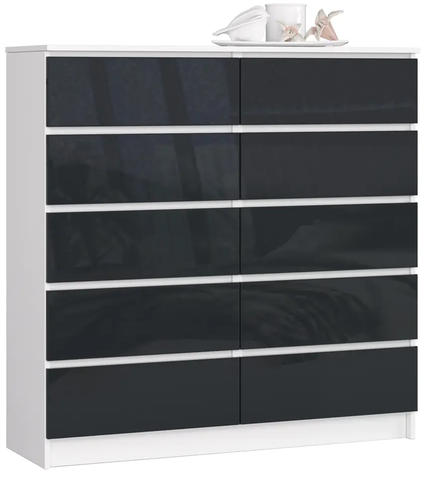 ⁨CHEST OF DRAWERS K 120 cm 10 DRAWERS WHITE / HIGH-GLOSS GRAPHITE⁩ at Wasserman.eu