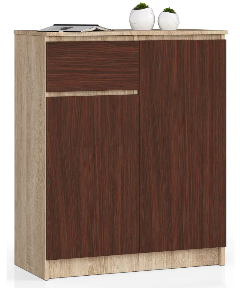 ⁨CHEST OF DRAWERS K 80 cm 2 DOORS 1 DRAWER SONOMA / WENGE⁩ at Wasserman.eu