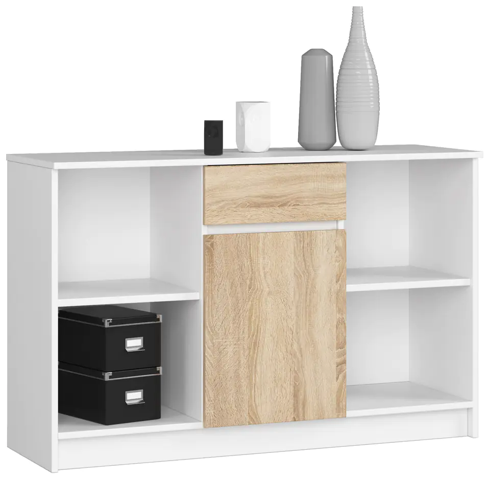 ⁨CHEST OF DRAWERS B-17 120 cm 1 DRAWER 1 DOOR WHITE / SONOMA⁩ at Wasserman.eu