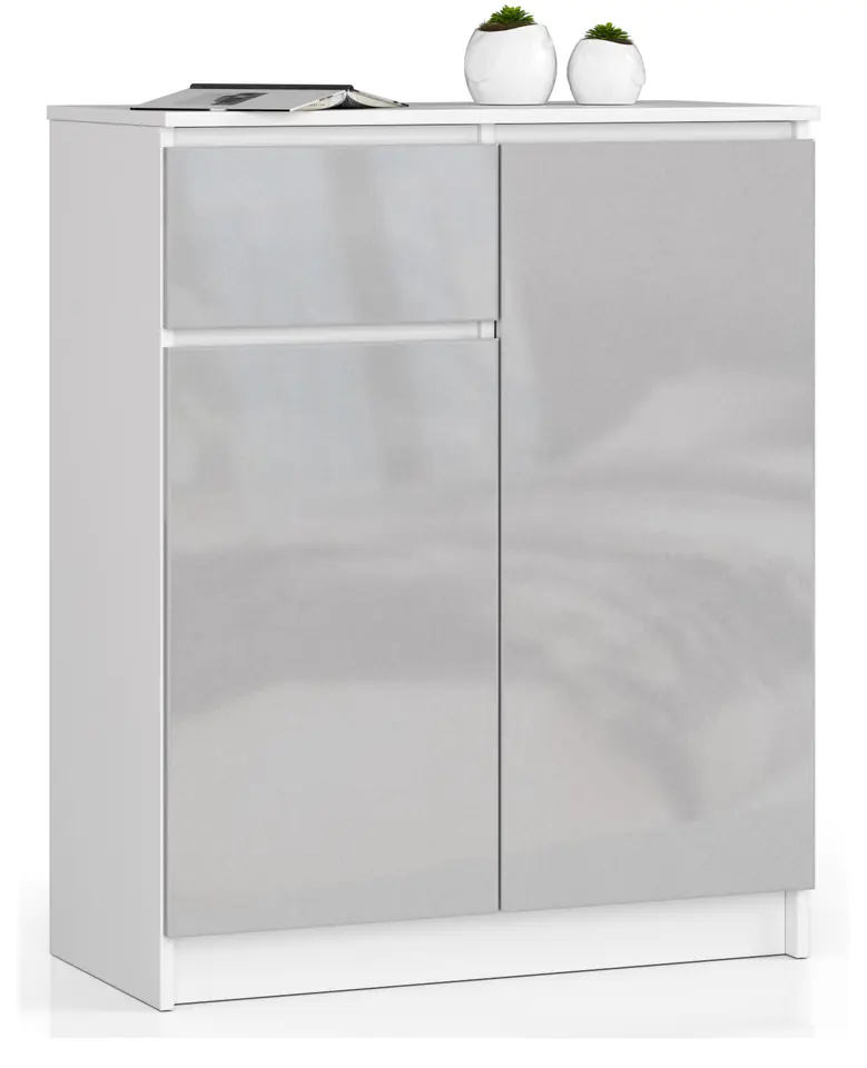 ⁨CHEST OF DRAWERS K 80 cm 2 DOORS 1 DRAWER WHITE / METALLIC GLOSS⁩ at Wasserman.eu