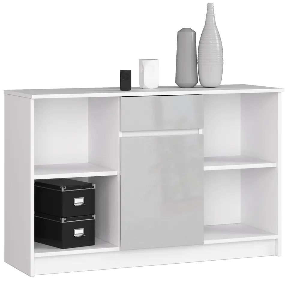 ⁨CHEST OF DRAWERS B-17 120 cm 1 DRAWER 1 DOOR WHITE / METALLIC GLOSS⁩ at Wasserman.eu