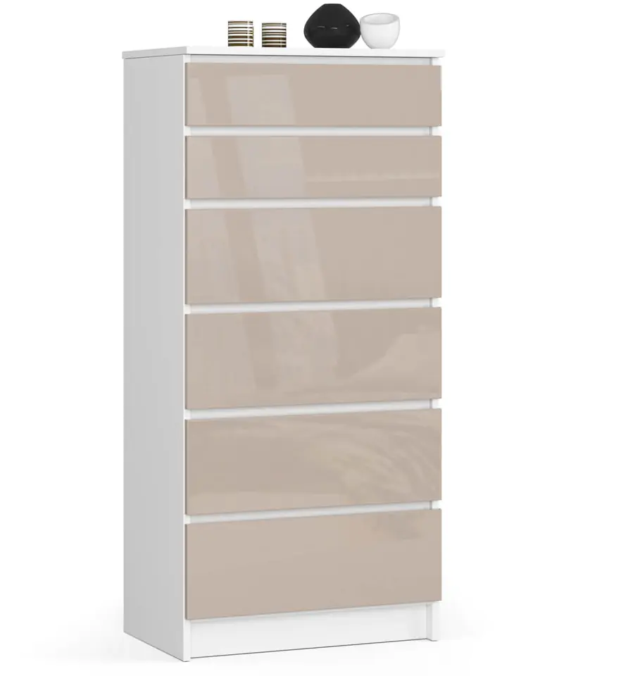 ⁨Living room chest of drawers K 60 cm 6 drawers - high-gloss white⁩ at Wasserman.eu