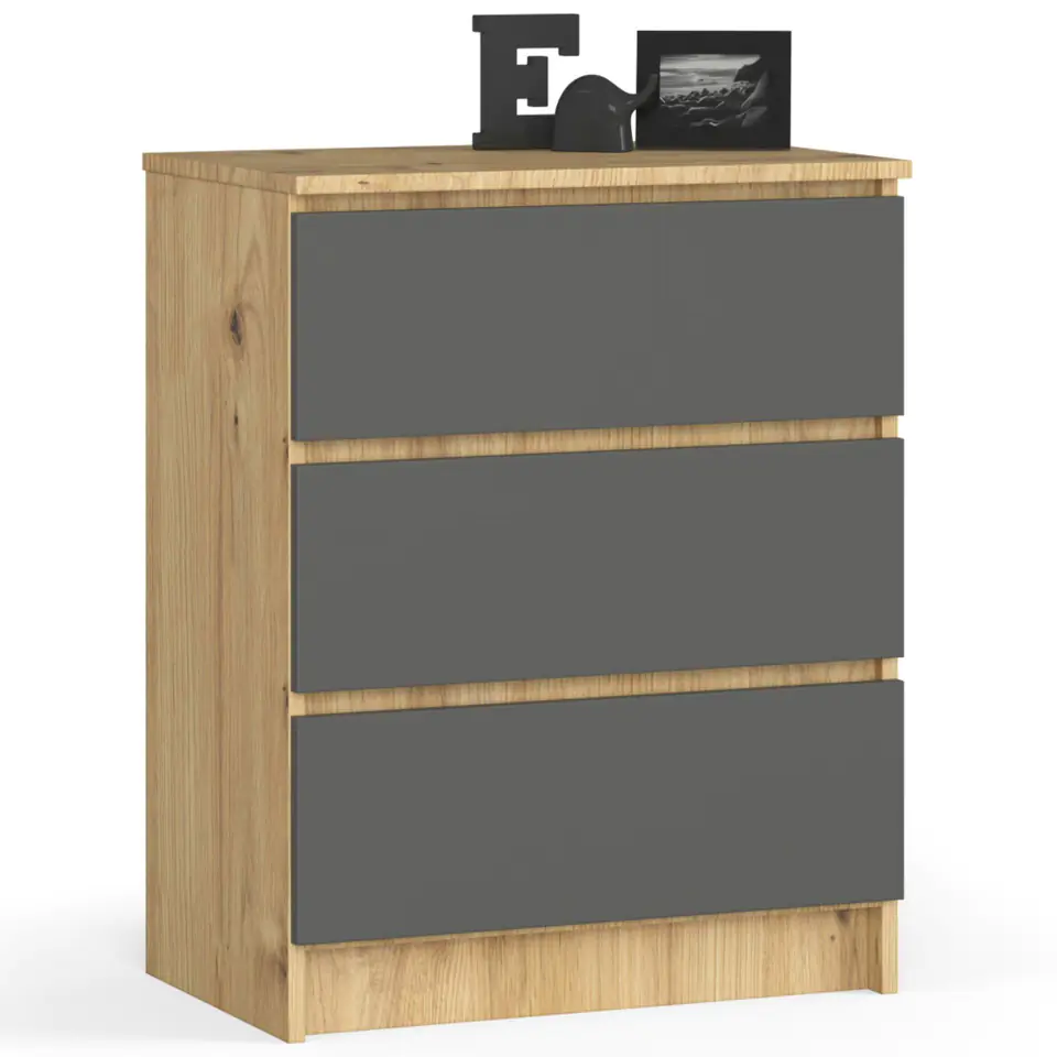 ⁨Living room chest of drawers K 60 cm 3 drawers - oak artisan-graphite gray⁩ at Wasserman.eu