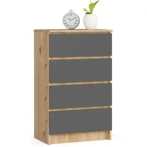 ⁨Living room chest of drawers K 60 cm 4 drawers - oak artisan-graphite gray⁩ at Wasserman.eu