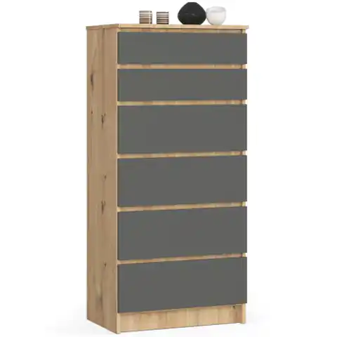⁨Living room chest of drawers K 60 cm 6 drawers - oak artisan-graphite gray⁩ at Wasserman.eu