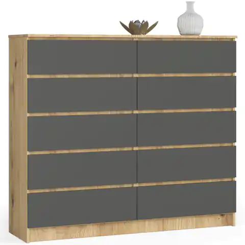 ⁨Living room chest of drawers K 140 cm 10 drawers - oak artisan-graphite gray⁩ at Wasserman.eu