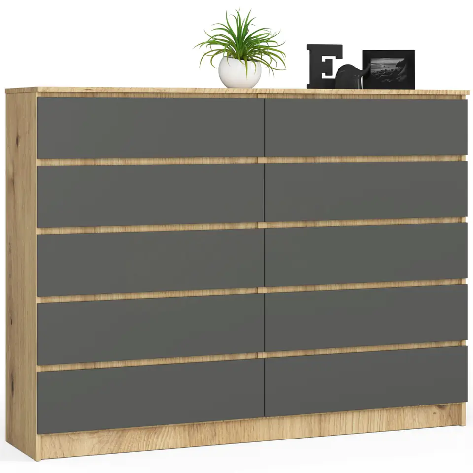 ⁨Living room chest of drawers K 160 cm 10 drawers - oak artisan-graphite gray⁩ at Wasserman.eu