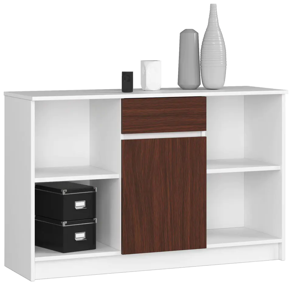 ⁨CHEST OF DRAWERS B-17 120 cm 1 DRAWER 1 DOOR WHITE / WENGE⁩ at Wasserman.eu