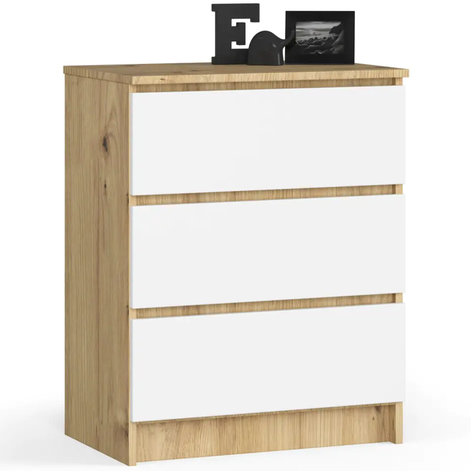 ⁨Living room chest of drawers K 60 cm 3 drawers - artisan oak-white⁩ at Wasserman.eu