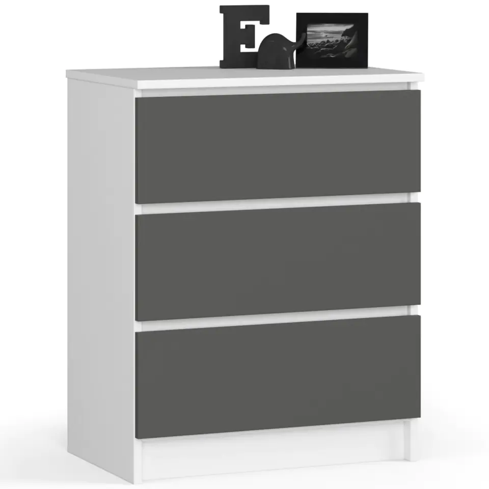 ⁨Living room chest of drawers K 60 cm 3 drawers - white-graphite gray⁩ at Wasserman.eu