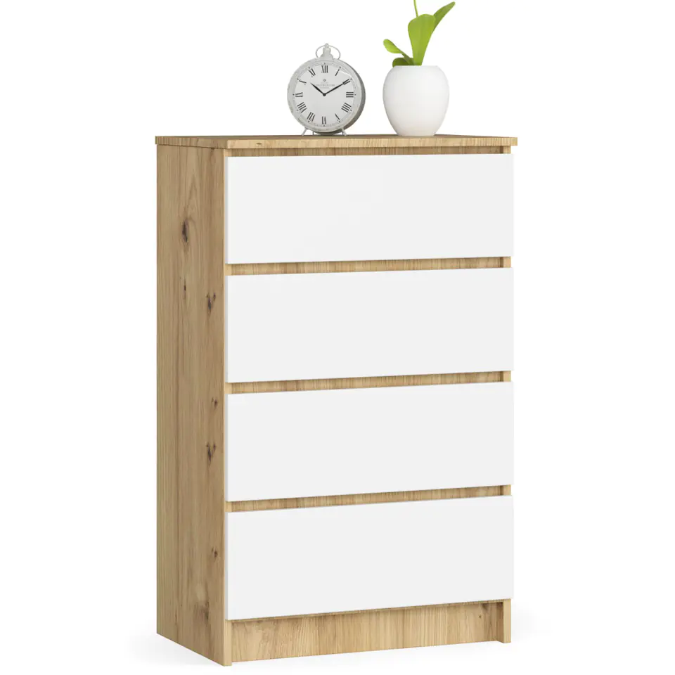 ⁨Living room chest of drawers K 60 cm 4 drawers - artisan oak-white⁩ at Wasserman.eu