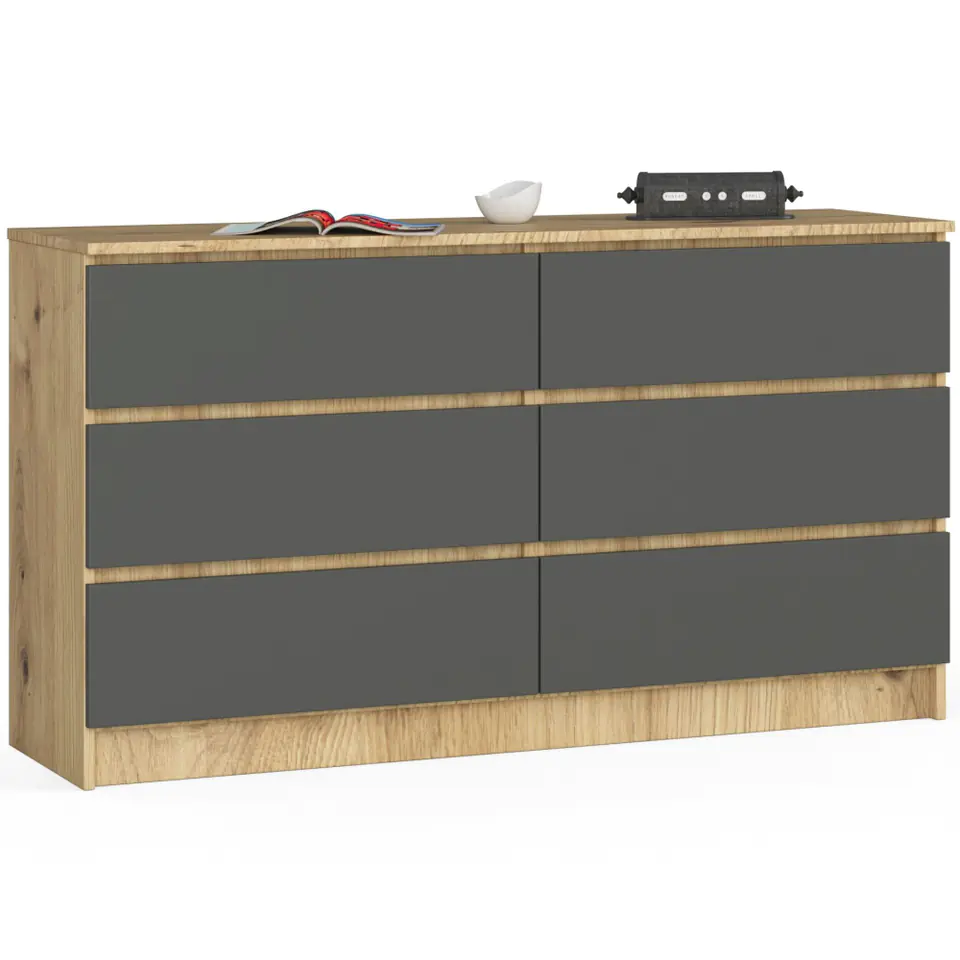 KOMODA K140 6SZ CLP DĄB ARTISAN / SZARY w sklepie Wasserman.eu