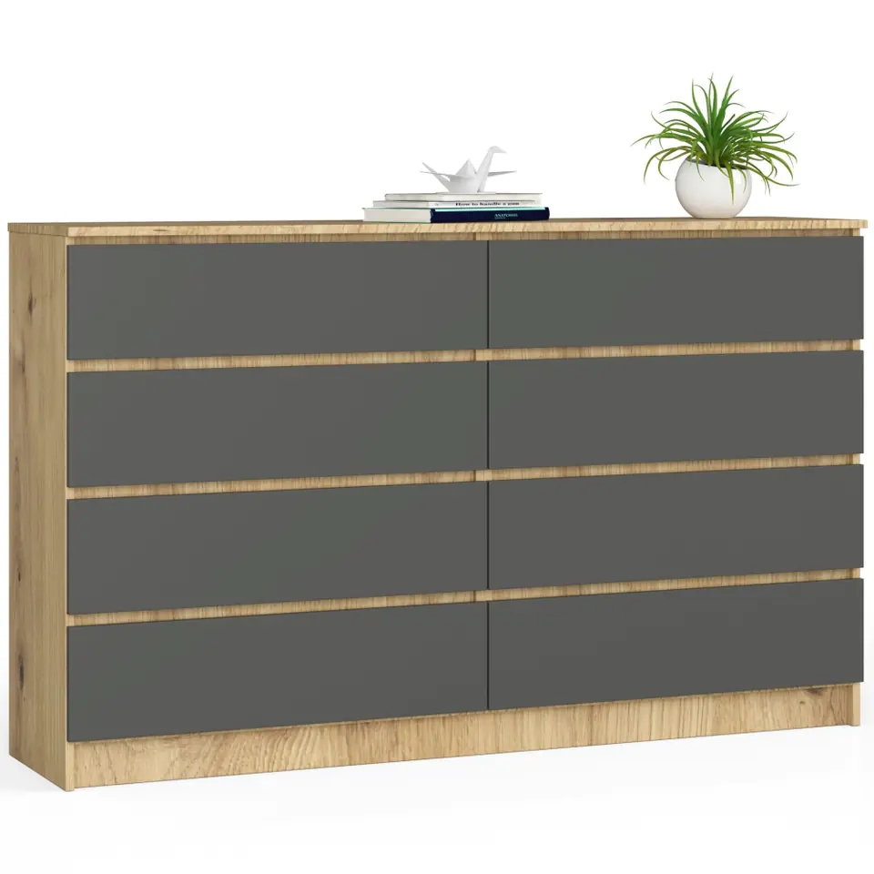 ⁨Living room chest of drawers K 160 cm 8 drawers - oak artisan-graphite gray⁩ at Wasserman.eu