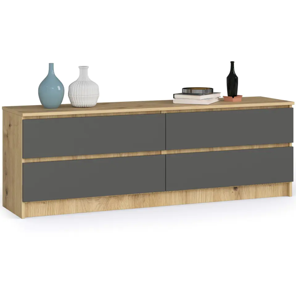 ⁨Chest of drawers K 160 cm 4 drawers - oak artisan-graphite gray⁩ at Wasserman.eu