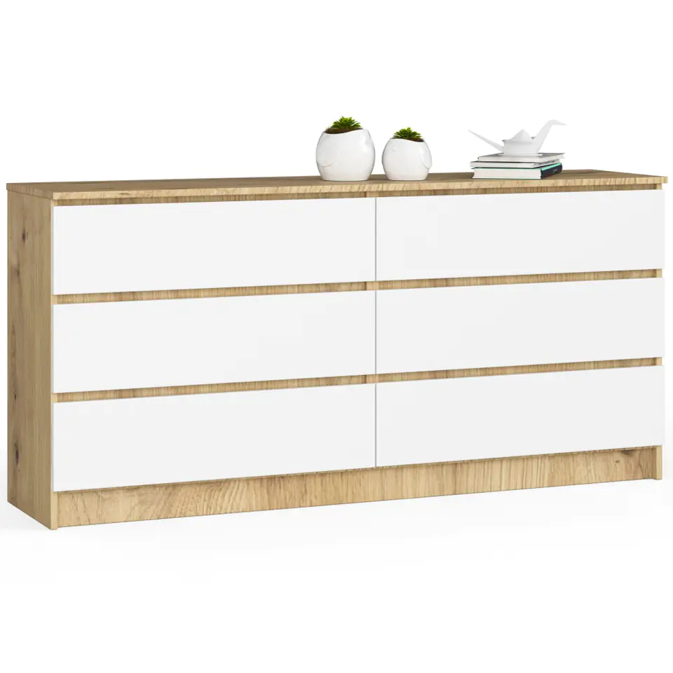 ⁨Living room chest of drawers K 160 cm 6 drawers - artisan oak-white⁩ at Wasserman.eu