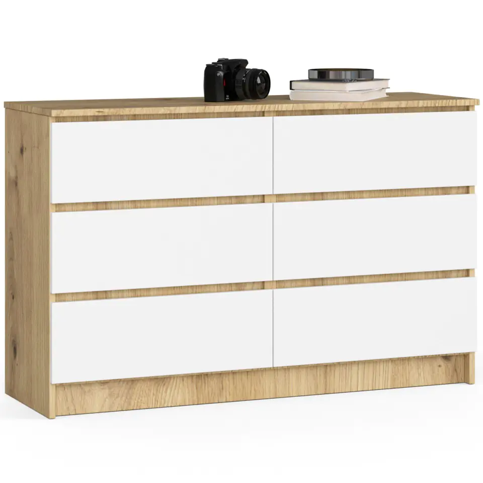 ⁨Living room chest of drawers K 120 cm 6 drawers - artisan oak-white⁩ at Wasserman.eu