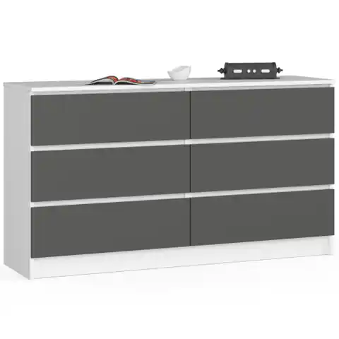 ⁨Chest of drawers K 140 cm 6 drawers - white-graphite grey⁩ at Wasserman.eu