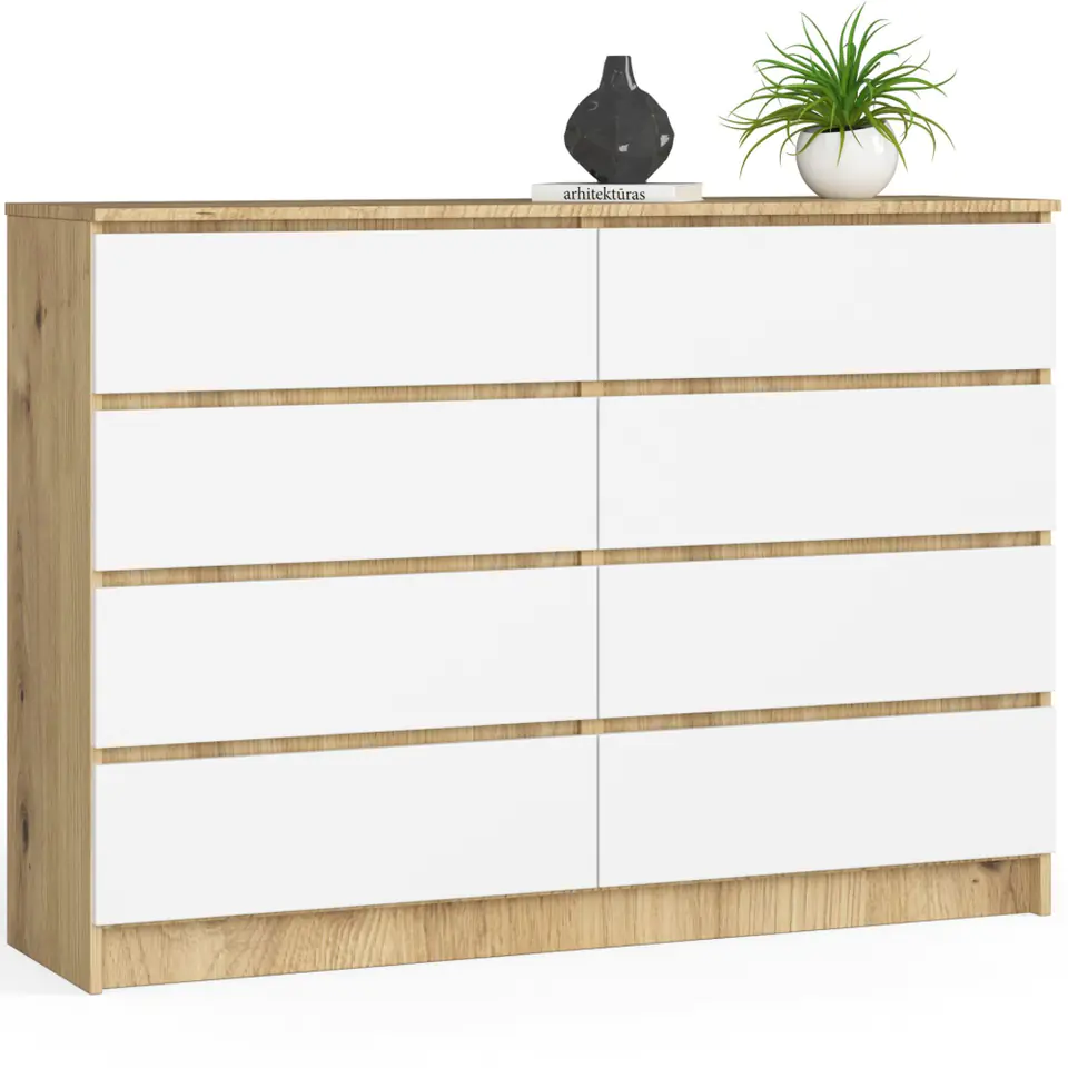 ⁨Living room chest of drawers K 140 cm 8 drawers - artisan oak-white⁩ at Wasserman.eu