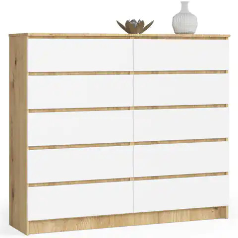 ⁨Living room chest of drawers K 140 cm 10 drawers - artisan oak-white⁩ at Wasserman.eu
