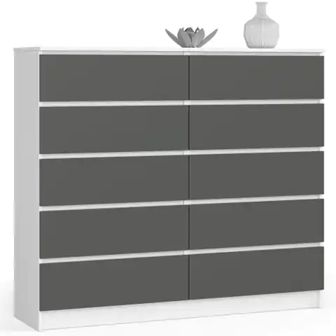 ⁨Living room chest of drawers K 140 cm 10 drawers - white-graphite gray⁩ at Wasserman.eu