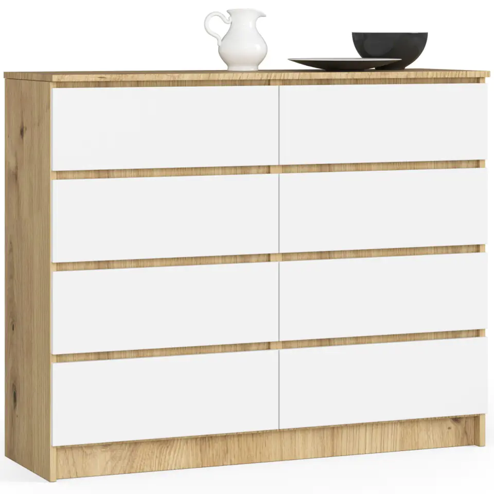 ⁨Living room chest of drawers K 120 cm 8 drawers - artisan oak-white⁩ at Wasserman.eu