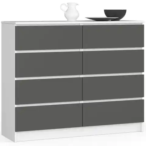 ⁨Living room chest of drawers K 120 cm 8 drawers - white-graphite gray⁩ at Wasserman.eu