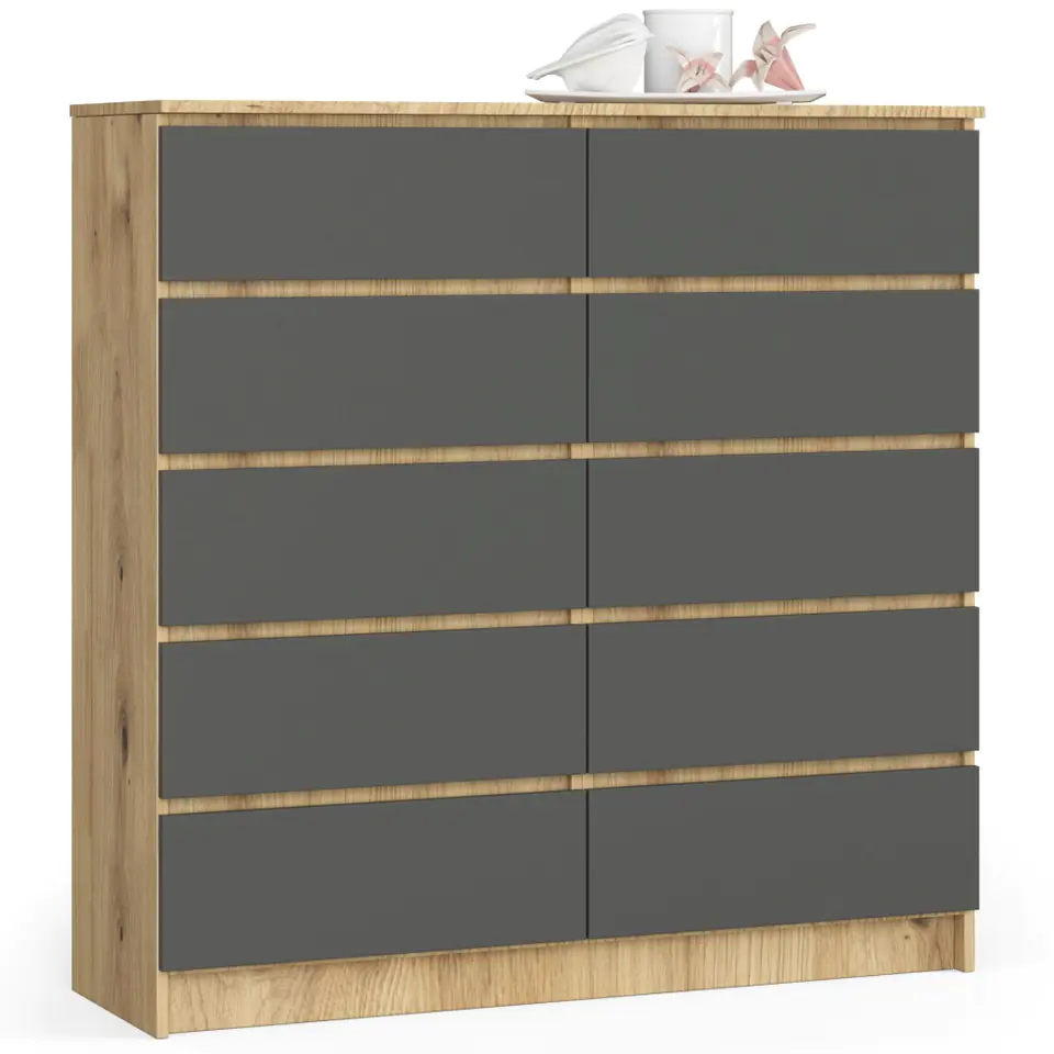 ⁨Living room chest of drawers K 120 cm 10 drawers - oak artisan-graphite gray⁩ at Wasserman.eu