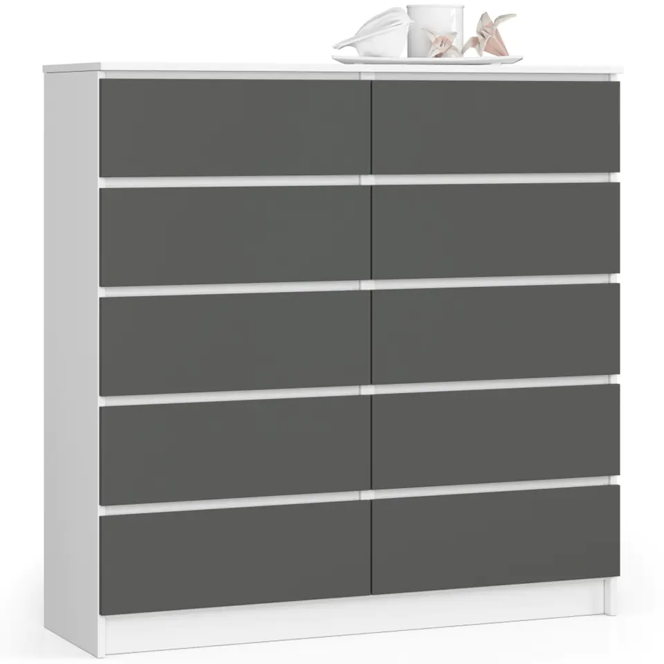 ⁨Living room chest of drawers K 120 cm 10 drawers - white-graphite gray⁩ at Wasserman.eu