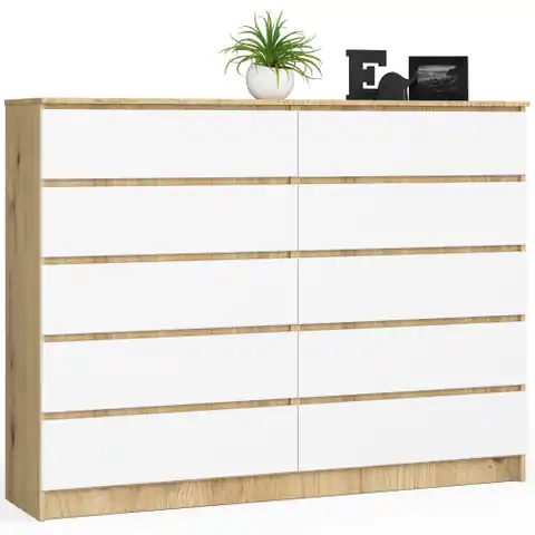 ⁨Living room chest of drawers K 160 cm 10 drawers - artisan oak-white⁩ at Wasserman.eu