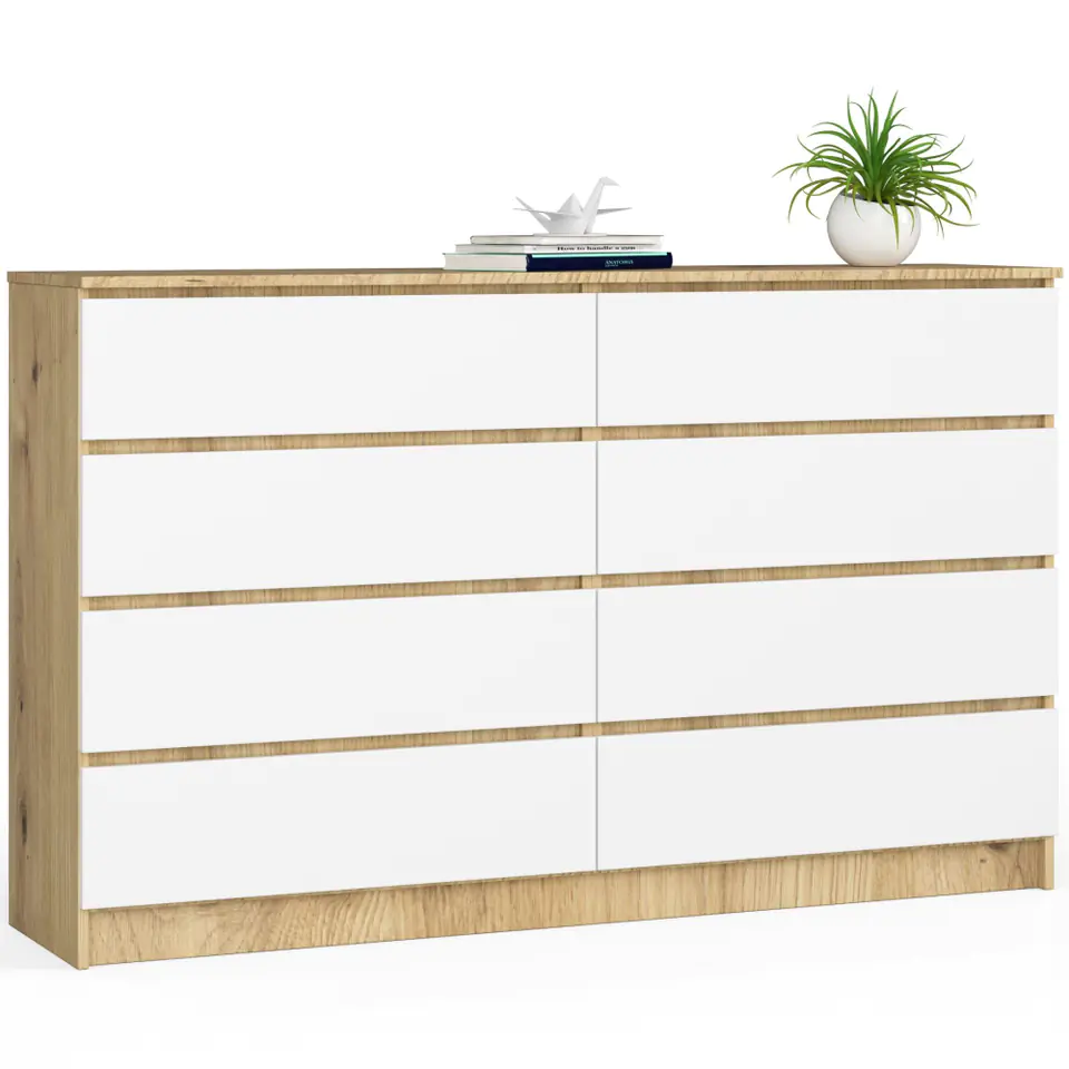 ⁨Living room chest of drawers K 160 cm 8 drawers - artisan oak-white⁩ at Wasserman.eu