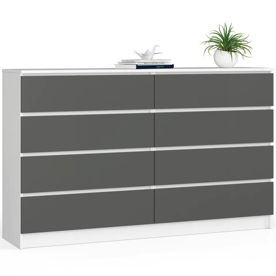 ⁨Living room chest of drawers K 160 cm 8 drawers - white-graphite gray⁩ at Wasserman.eu