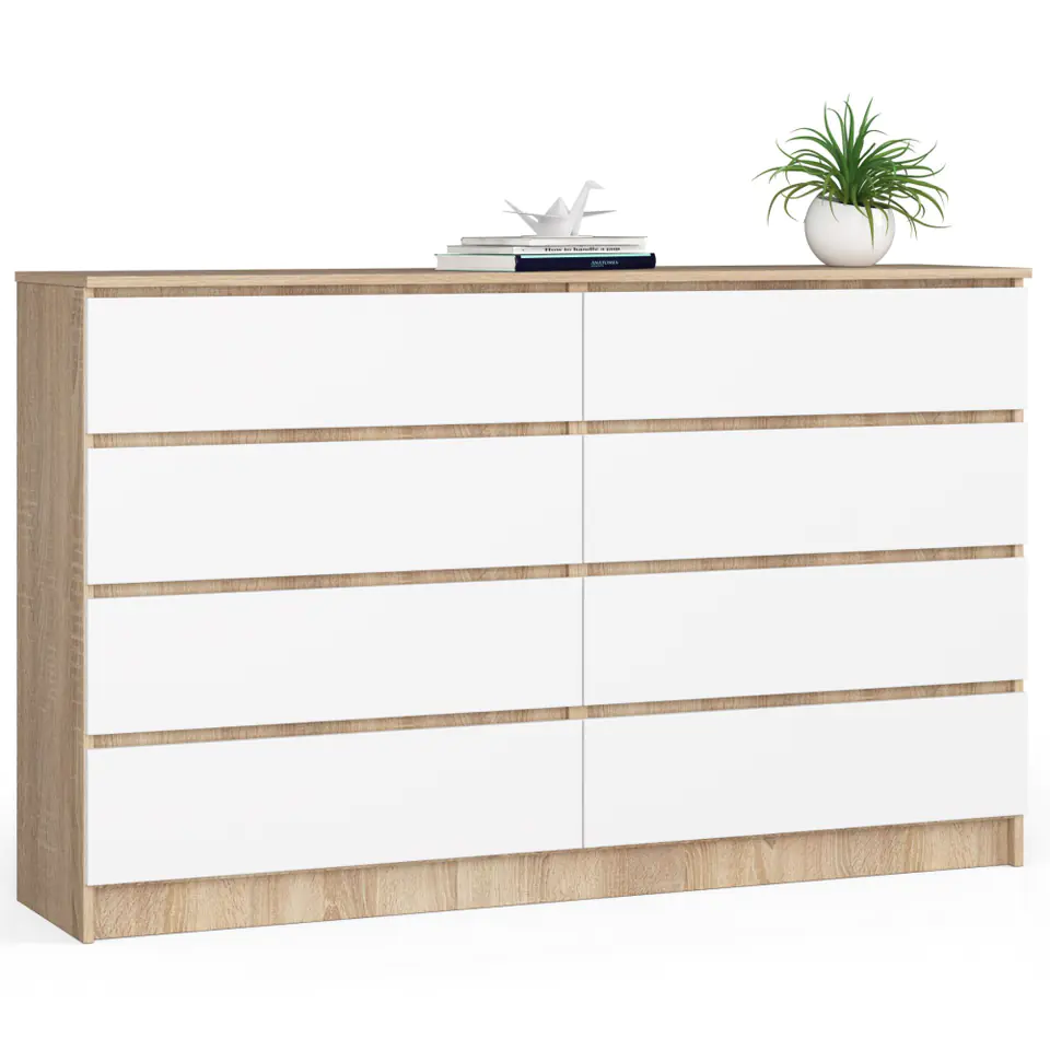 ⁨Living room chest of drawers K 160 cm 8 drawers - sonoma oak-white⁩ at Wasserman.eu