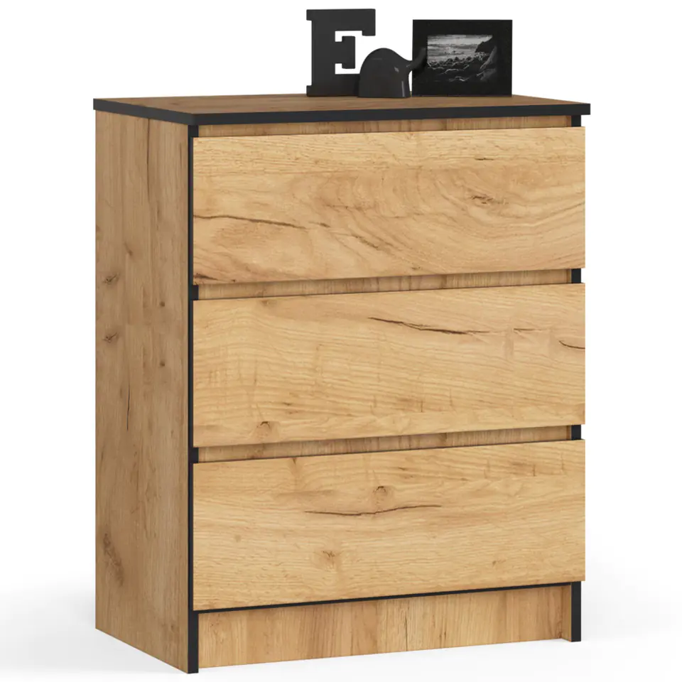 ⁨Living room chest of drawers K 60 cm 3 drawers - oak craft⁩ at Wasserman.eu