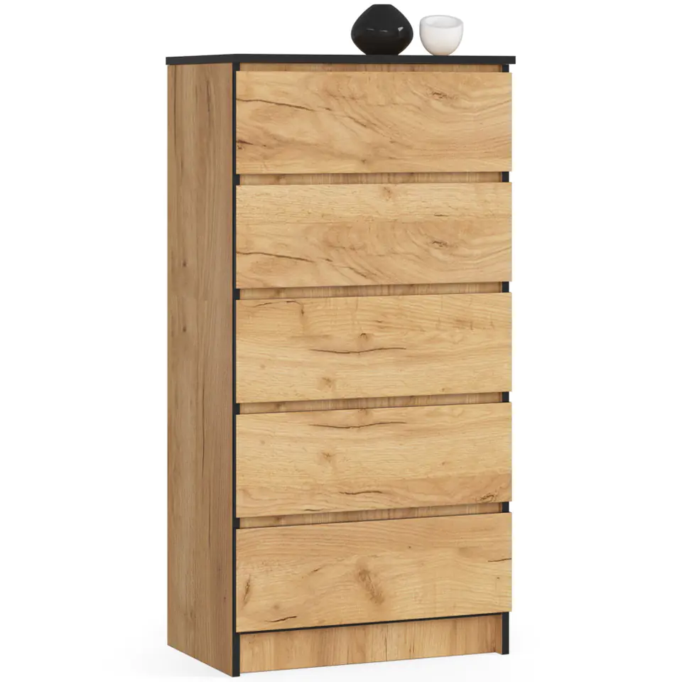 ⁨Living room chest of drawers K 60 cm 5 drawers - craft oak⁩ at Wasserman.eu