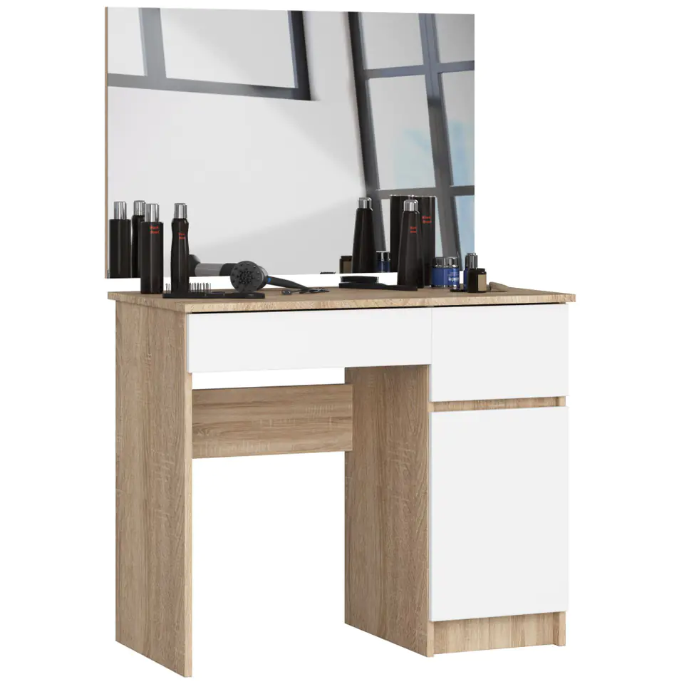 ⁨COSMETIC DRESSING TABLE WITH MIRROR P-2/SL 900x600 RIGHT OAK SONOMA / WHITE⁩ at Wasserman.eu