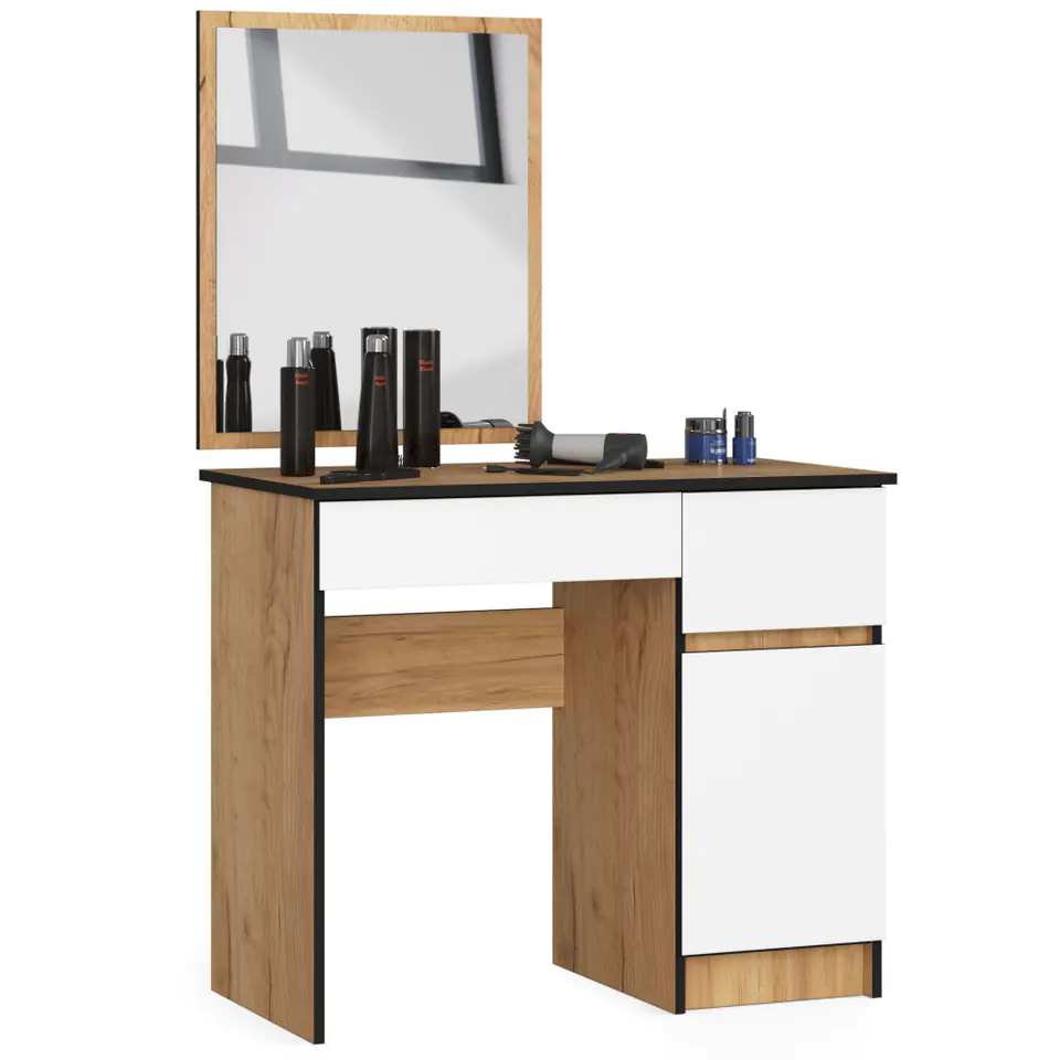 ⁨COSMETIC DRESSING TABLE WITH MIRROR P-2/SL 500x600 RIGHT OAK CRAFT / WHITE⁩ at Wasserman.eu