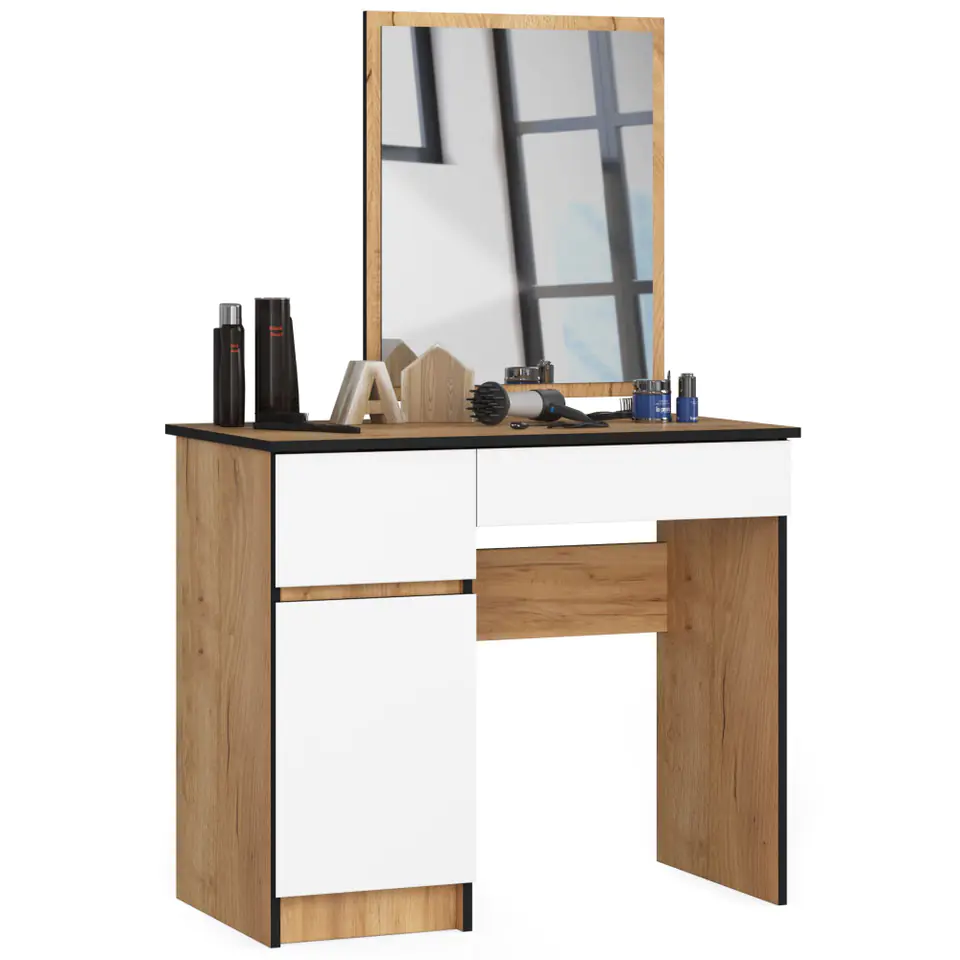 ⁨COSMETIC DRESSING TABLE WITH MIRROR P-2/SL 500x600 LEFT OAK CRAFT / WHITE⁩ at Wasserman.eu