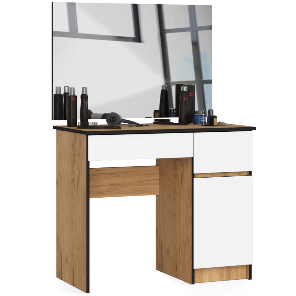 ⁨COSMETIC DRESSING TABLE WITH MIRROR P-2/SL 900x600 RIGHT OAK CRAFT / WHITE⁩ at Wasserman.eu