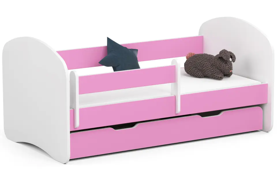 ⁨Children's bed 140x70 SMILE with mattress and drawer pink⁩ at Wasserman.eu