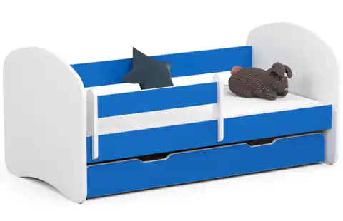 ⁨Łóżko dziecięce SMILE 140x70 Niebieskie + Materac⁩ w sklepie Wasserman.eu