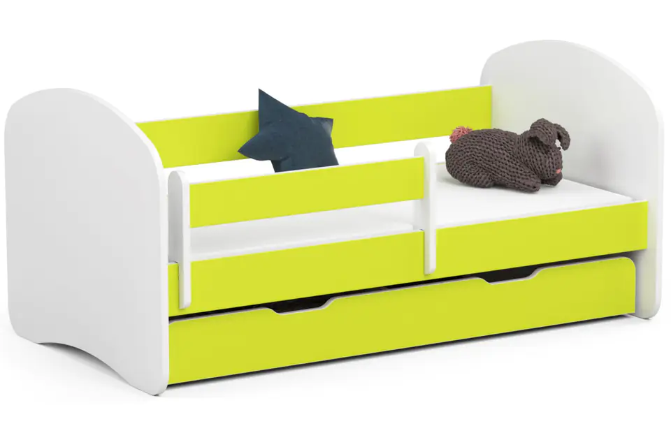 ⁨Children's bed 140x70 SMILE with mattress and drawer lime green⁩ at Wasserman.eu