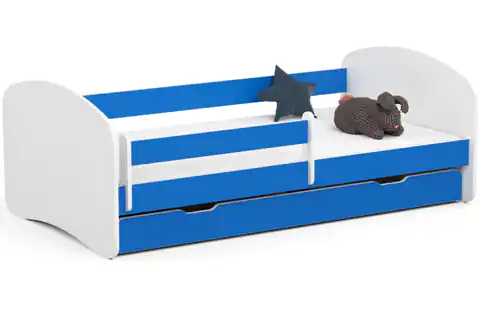⁨Łóżko dziecięce SMILE 180x90 Niebieskie + Materac⁩ w sklepie Wasserman.eu