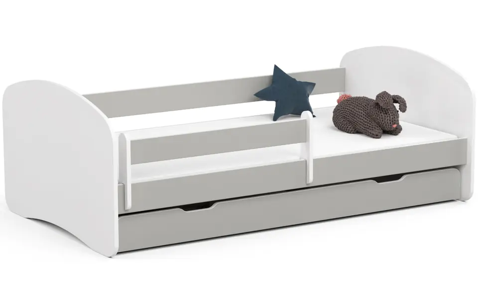 ⁨Children's bed 180x90 SMILE with mattress and drawer grey⁩ at Wasserman.eu