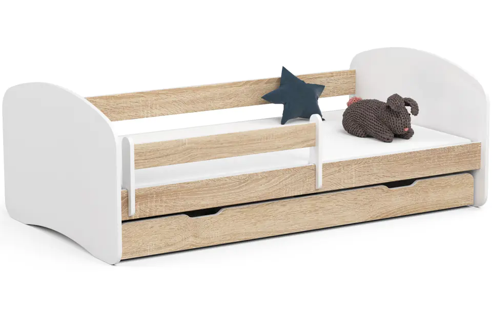 ⁨Children's bed 180x90 SMILE with mattress and drawer sonoma oak⁩ at Wasserman.eu