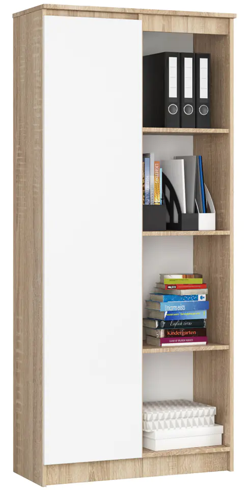 ⁨OFFICE SHELVING R 80 cm CLP 1 DOOR 4 SHELVES SONOMA / WHITE⁩ at Wasserman.eu