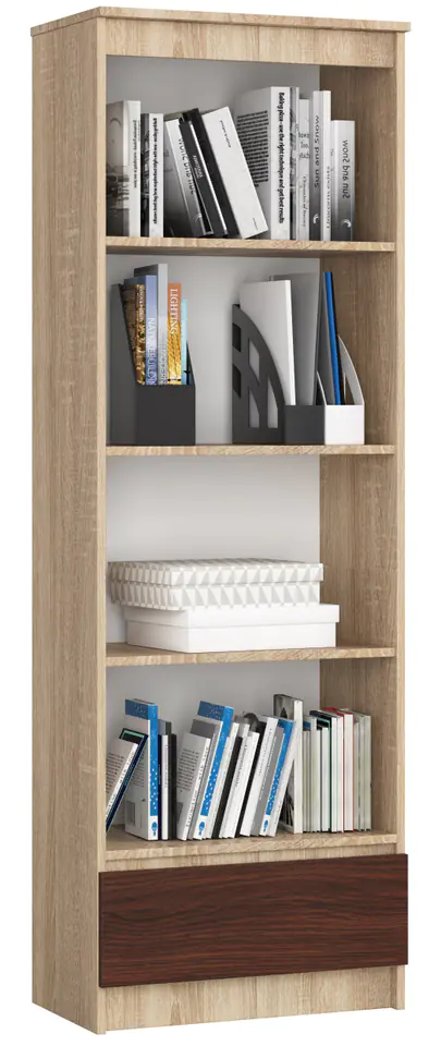 ⁨BOOKCASE R 60 cm CLP 1 DRAWER 4 SHELVES SONOMA / WENGE⁩ at Wasserman.eu