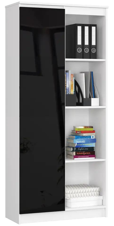 ⁨OFFICE SHELVING R 80 cm CLP 1 DOOR 4 SHELVES WHITE / BLACK GLOSS⁩ at Wasserman.eu