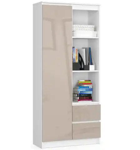 ⁨Office bookcase R 80 cm CLP R11 - high-gloss white cappuccino⁩ at Wasserman.eu